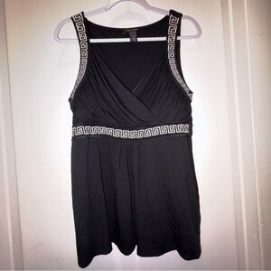 Y2K White House Black Market Black Tank Top with Greek Key Detail